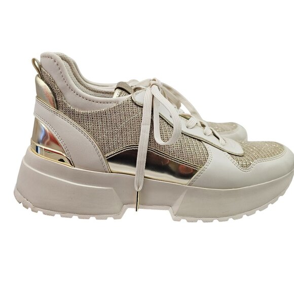 Michael Kors Womens Muse Glitter Gold Mesh Trainer Sneakers 10M - Picture 7 of 14